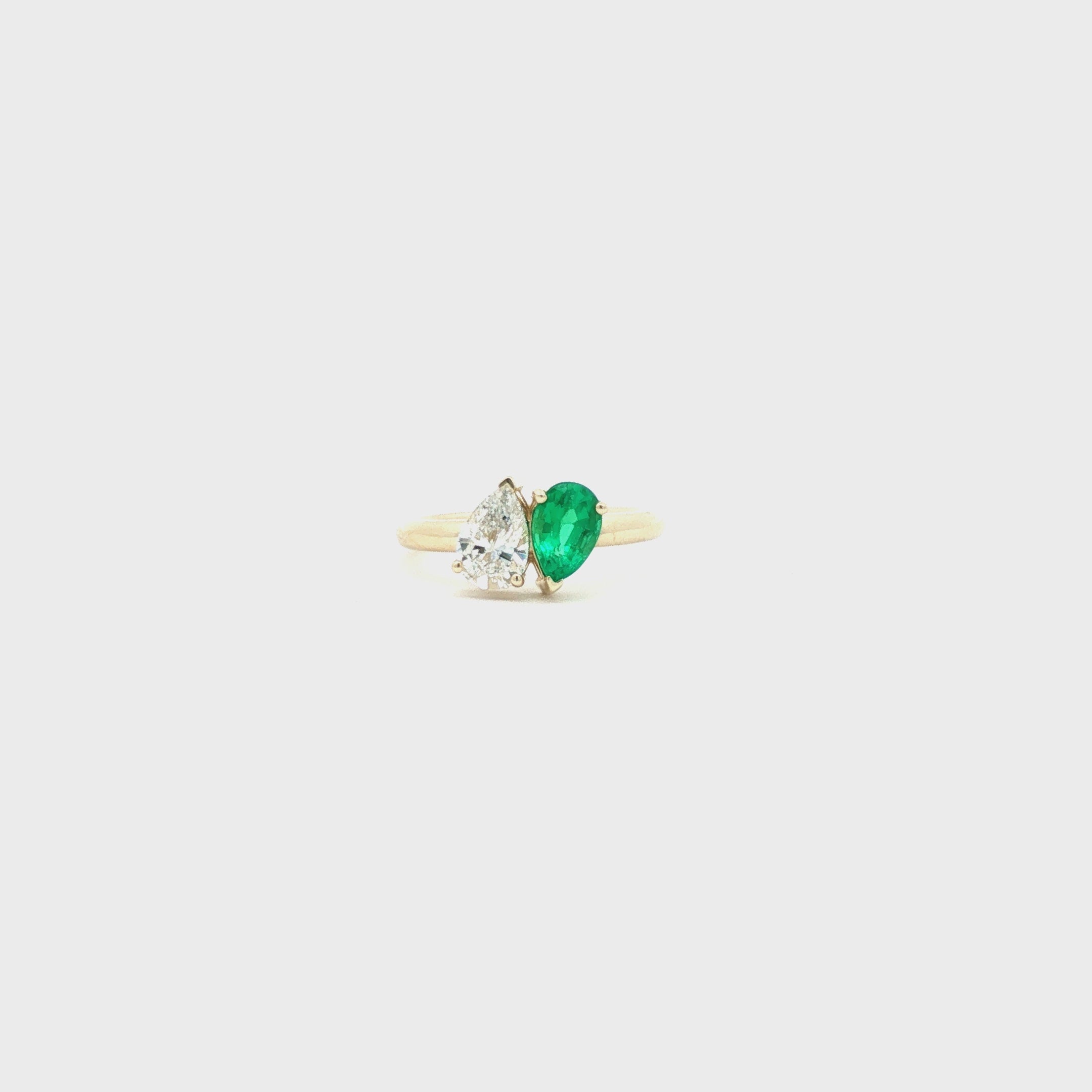 Pear-Cut Diamond and Emerald Pinky Ring