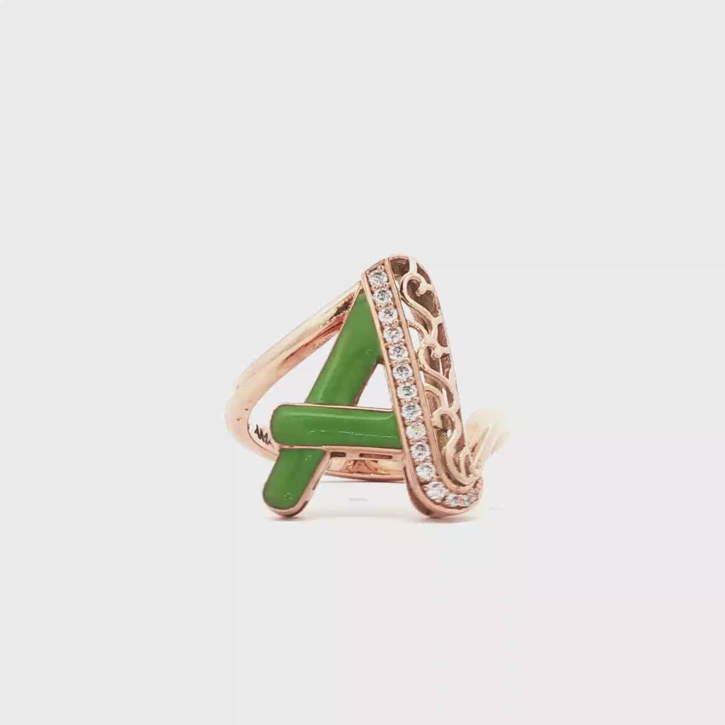 Letters Ring - A (green enamel)