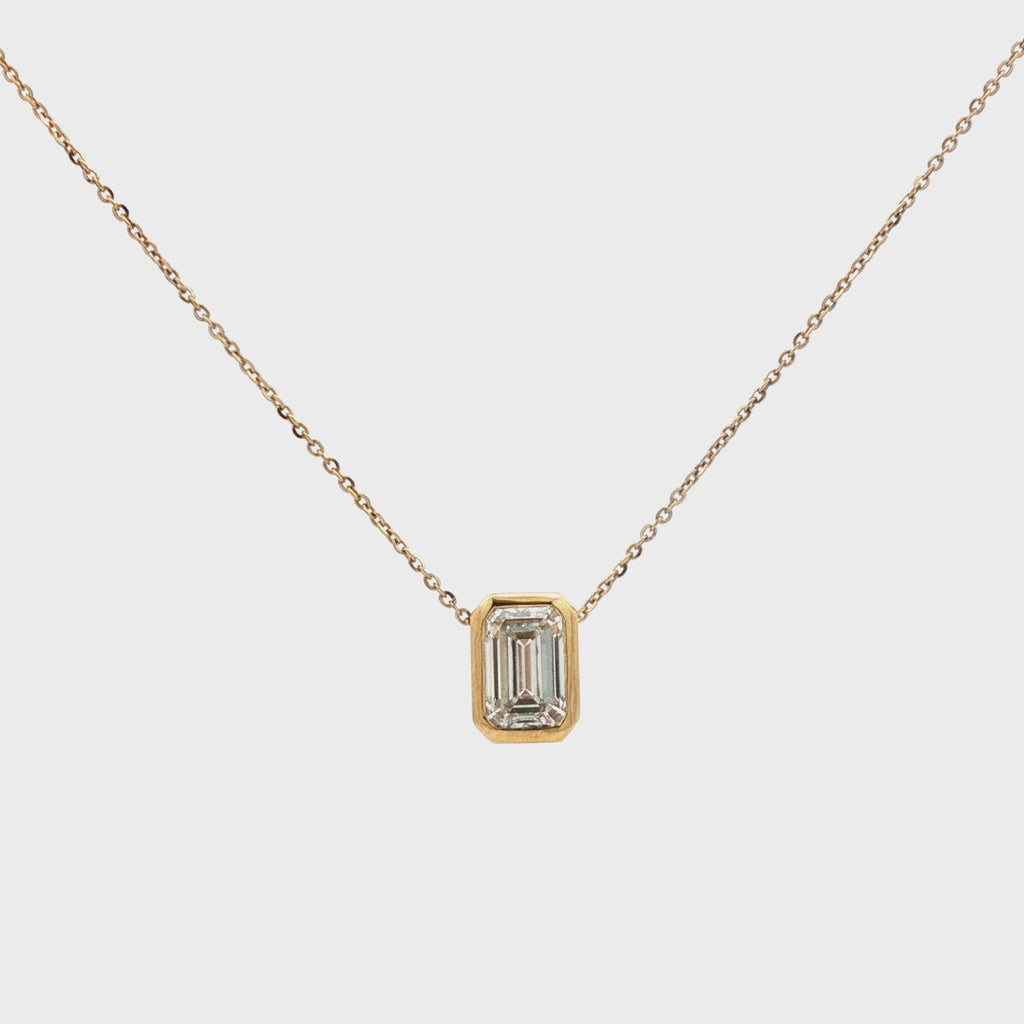 2ct Emerald-Cut Diamond Bezel Necklace
