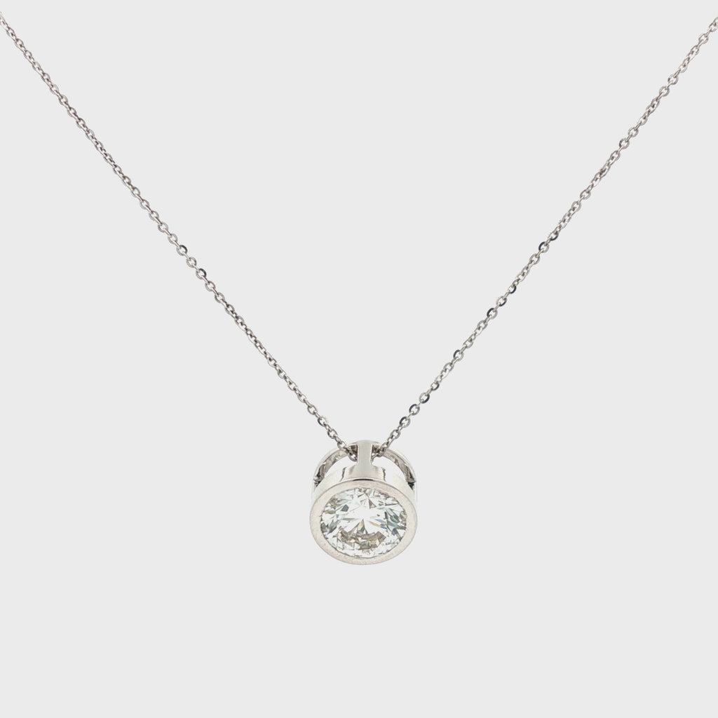 3ct Round Bezel-Set Diamond Solitaire Pendant Necklace
