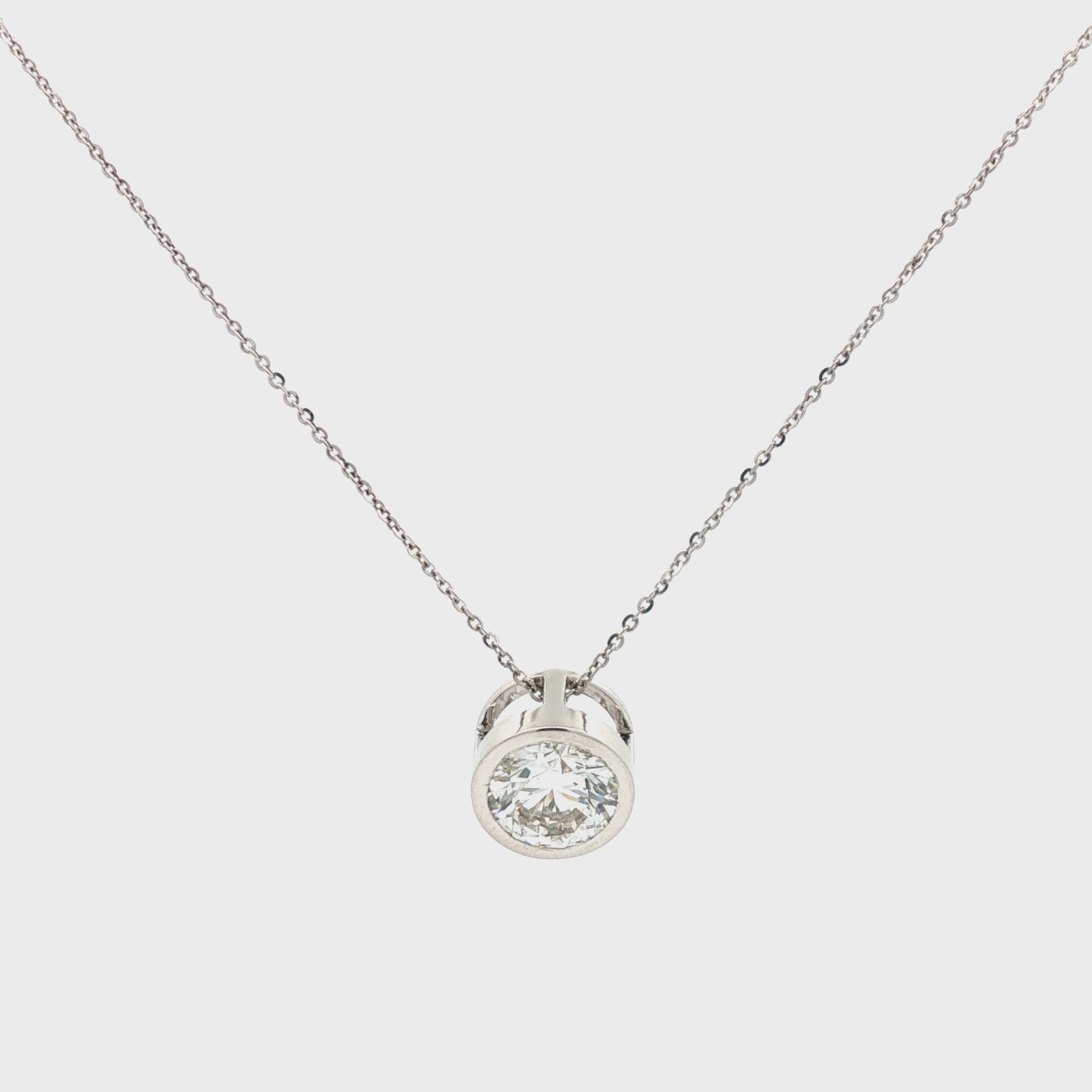 3ct Round Bezel-Set Diamond Solitaire Pendant Necklace