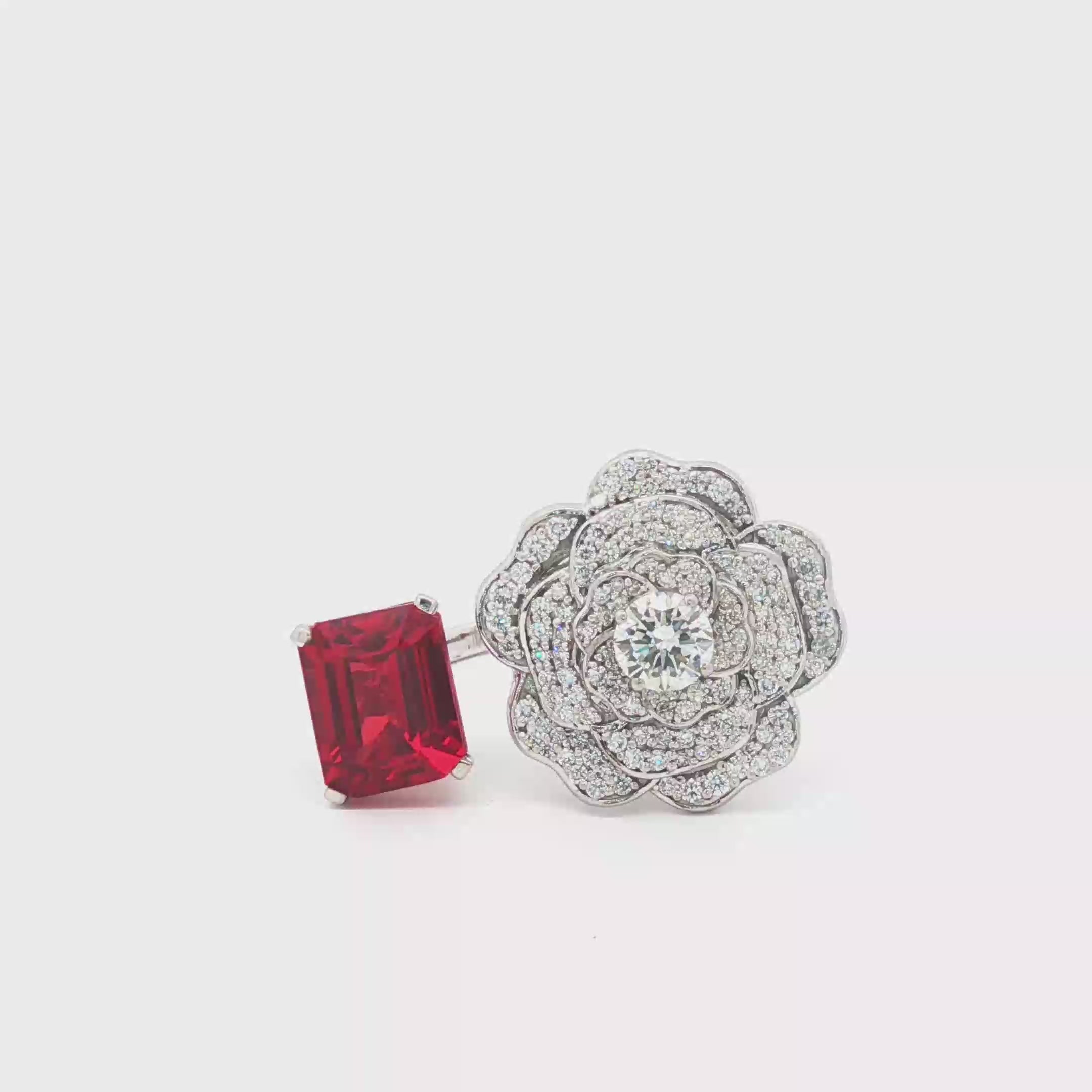 7.15ct Emerald Ruby Flower Ring