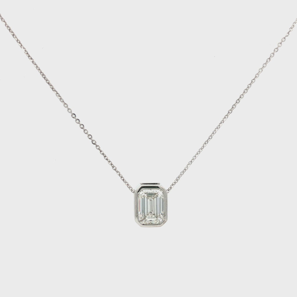 2ct Emerald-Cut Diamond Bezel Necklace