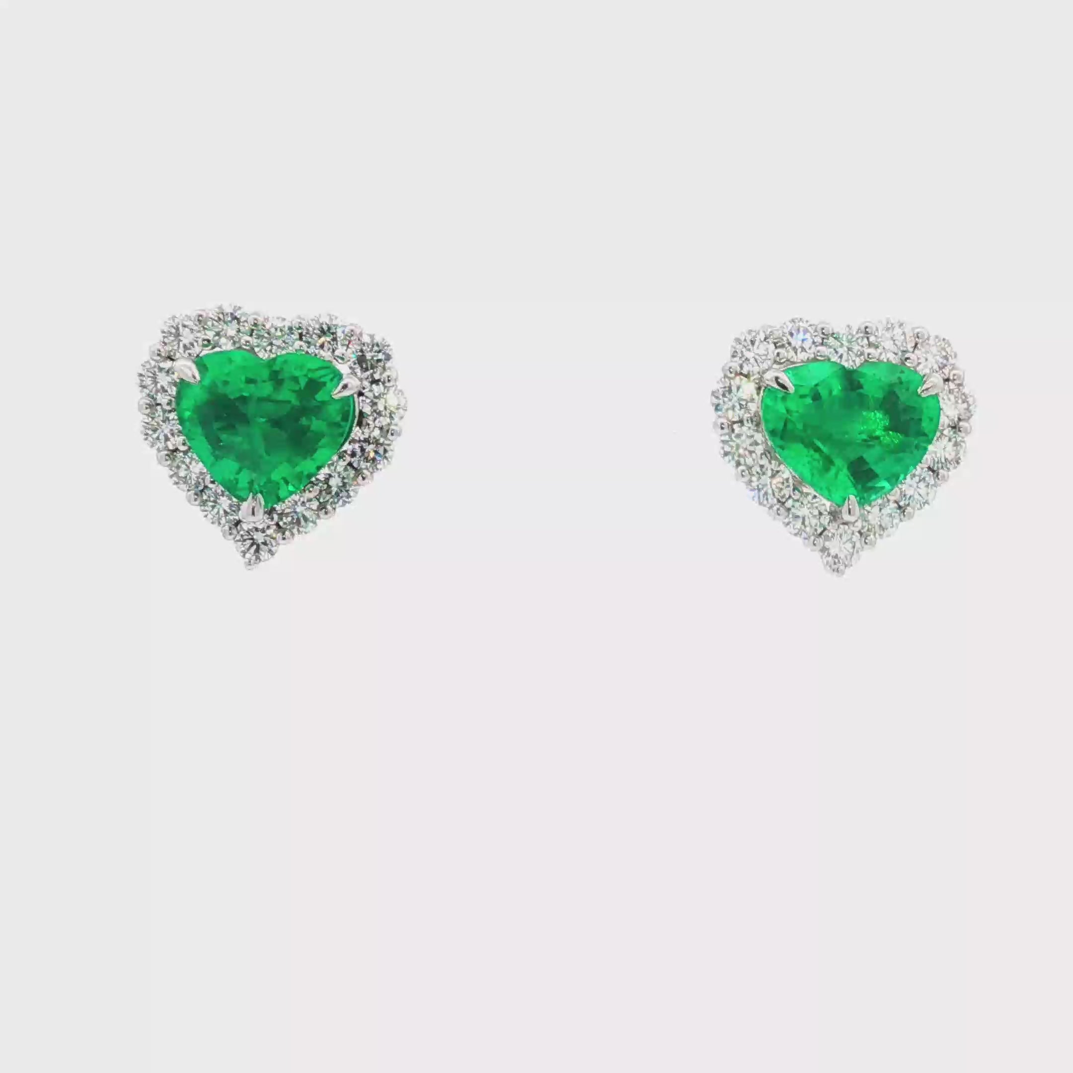 Emerald 3ct Heart  Halo Earrings
