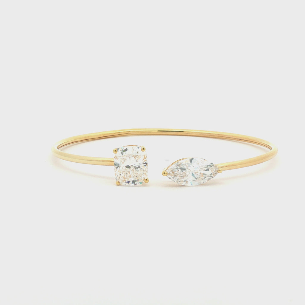 Cushion-Cut and Marquise Diamond Open Bangle