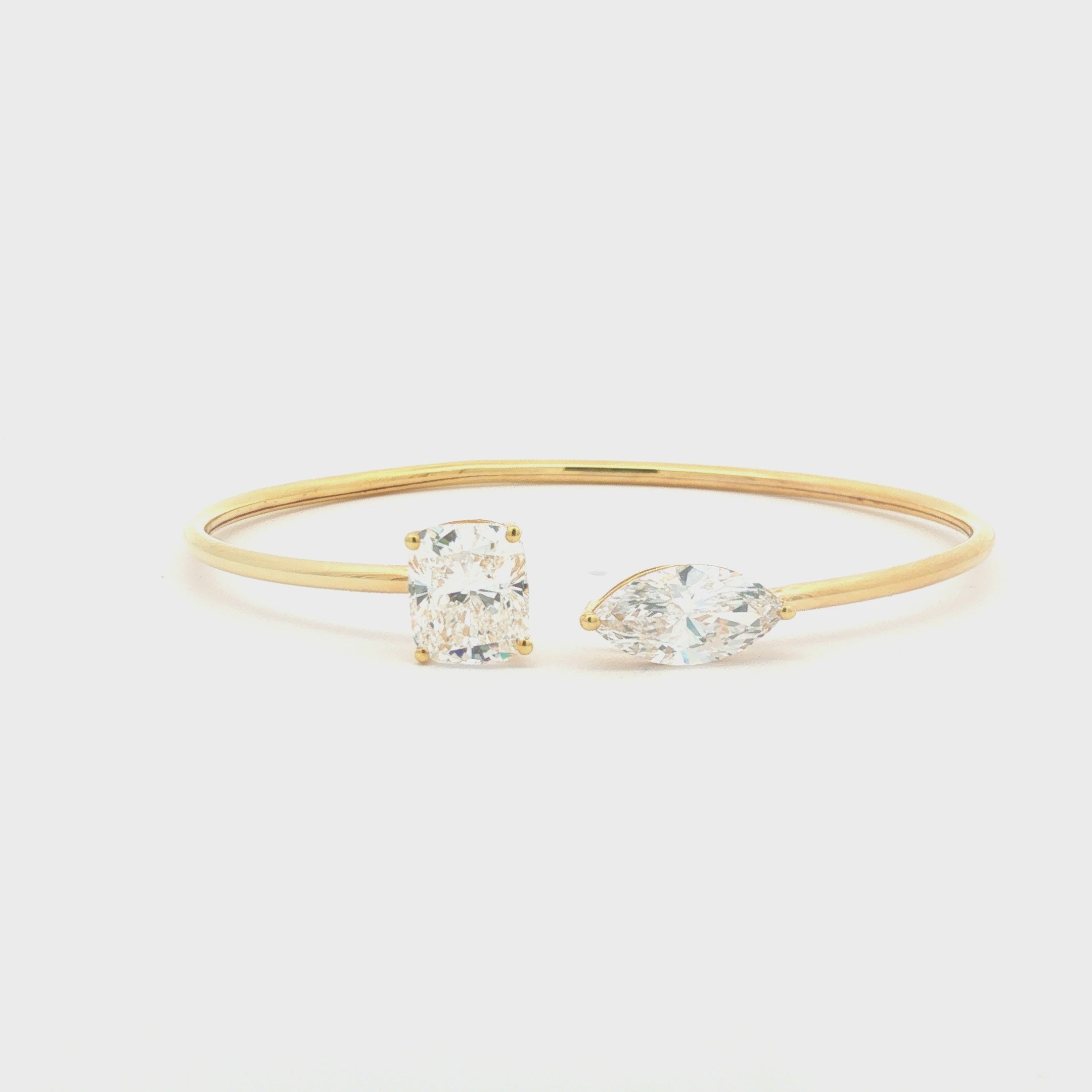 Cushion-Cut and Marquise Diamond Open Bangle