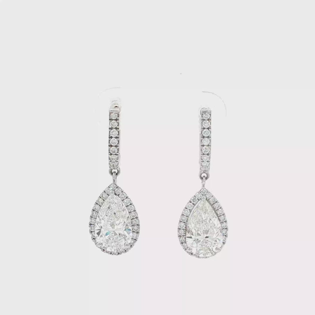 2ct Pear Halo Drop Earrings