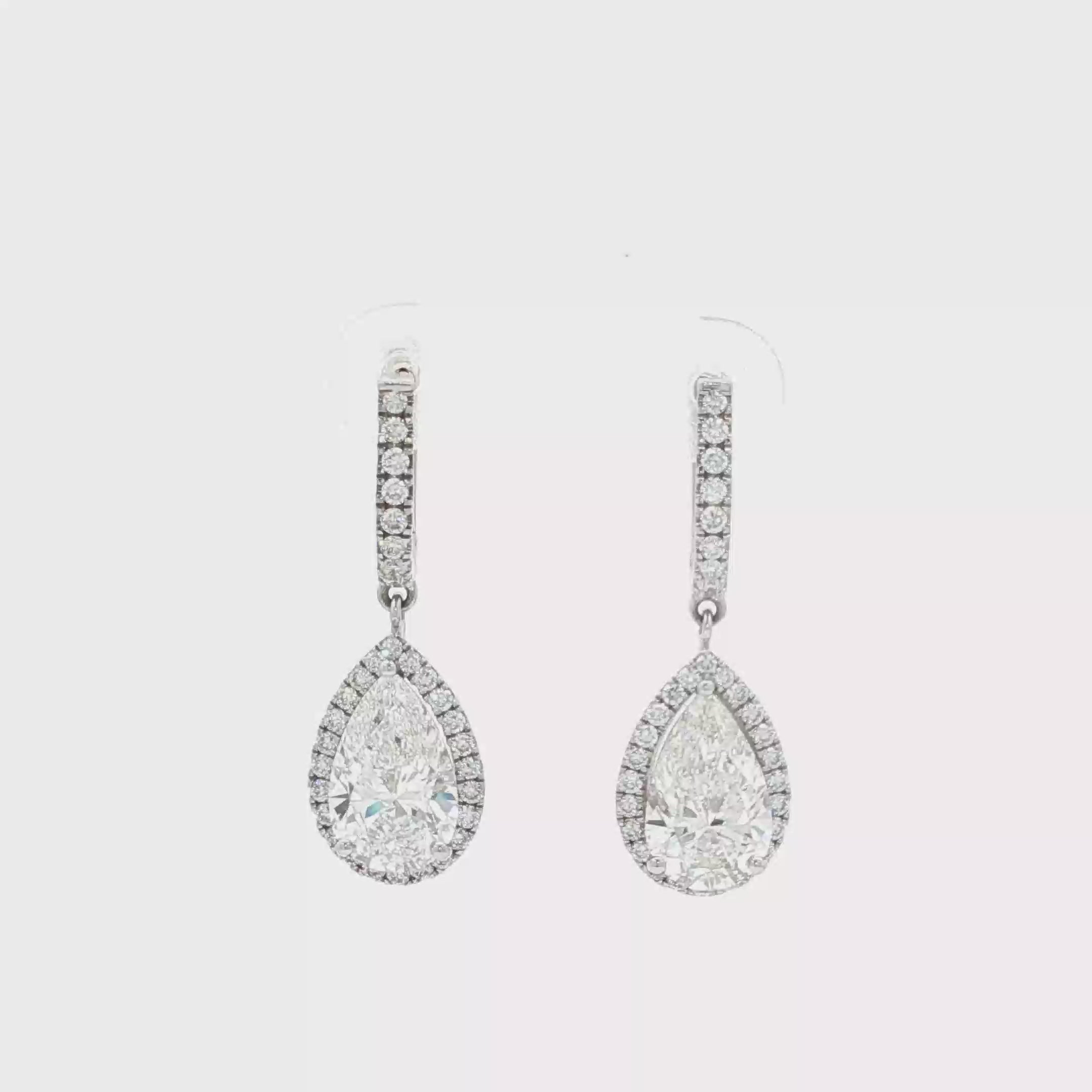 2ct Pear Halo Drop Earrings