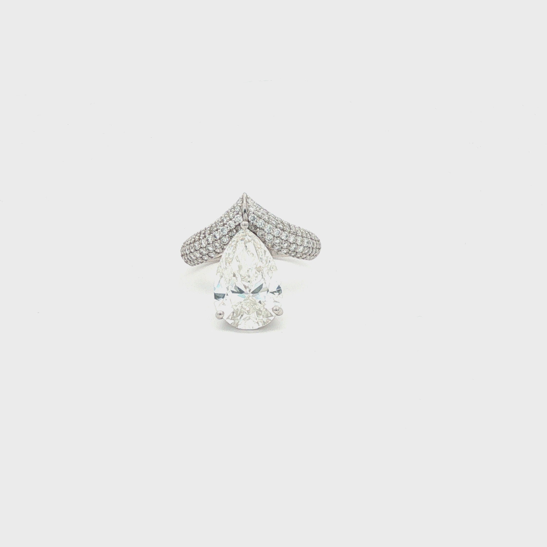 White Gold Pear Diamond Ring with Pavé Chevron Band
