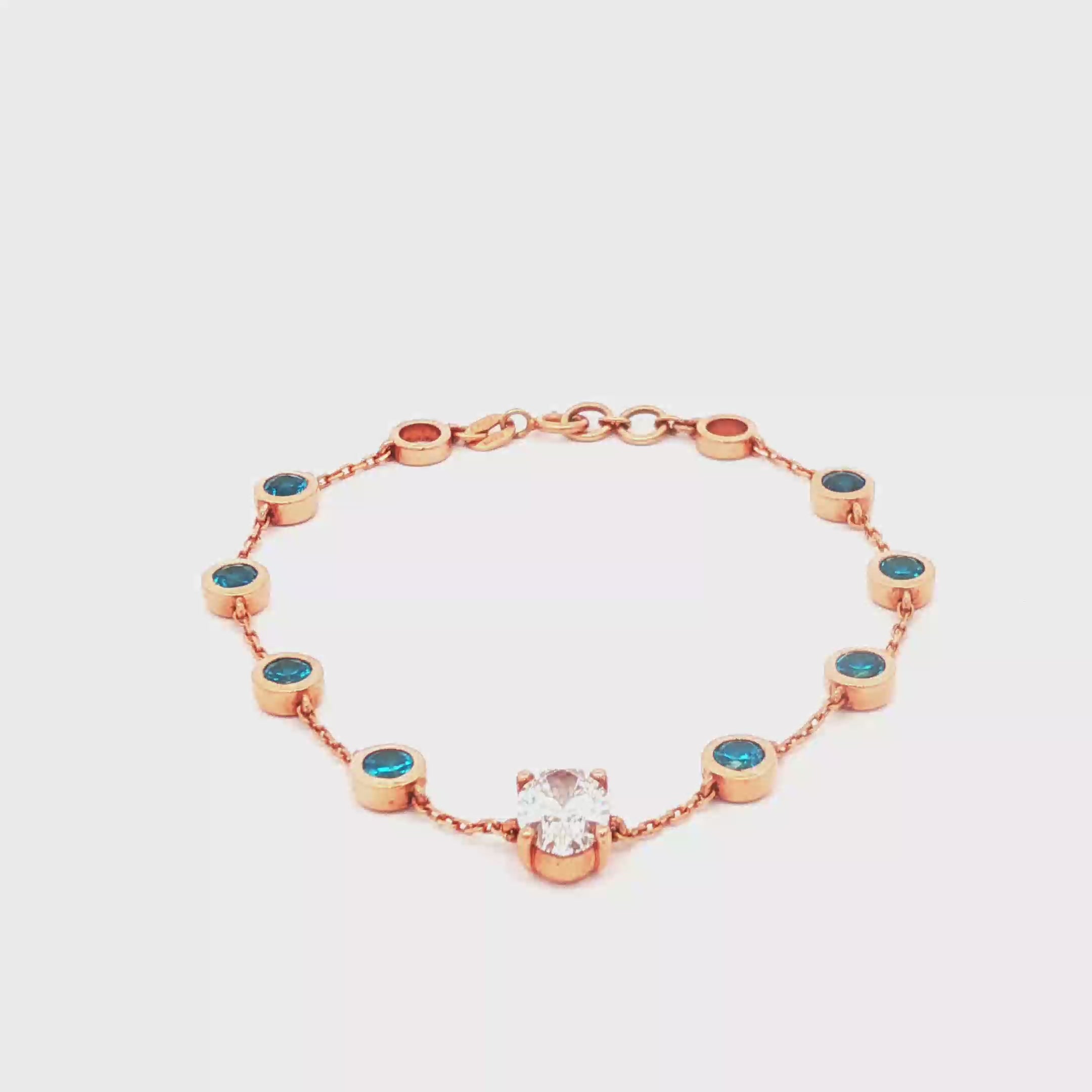 Oval with Blue Bezel Diamonds Bracelet
