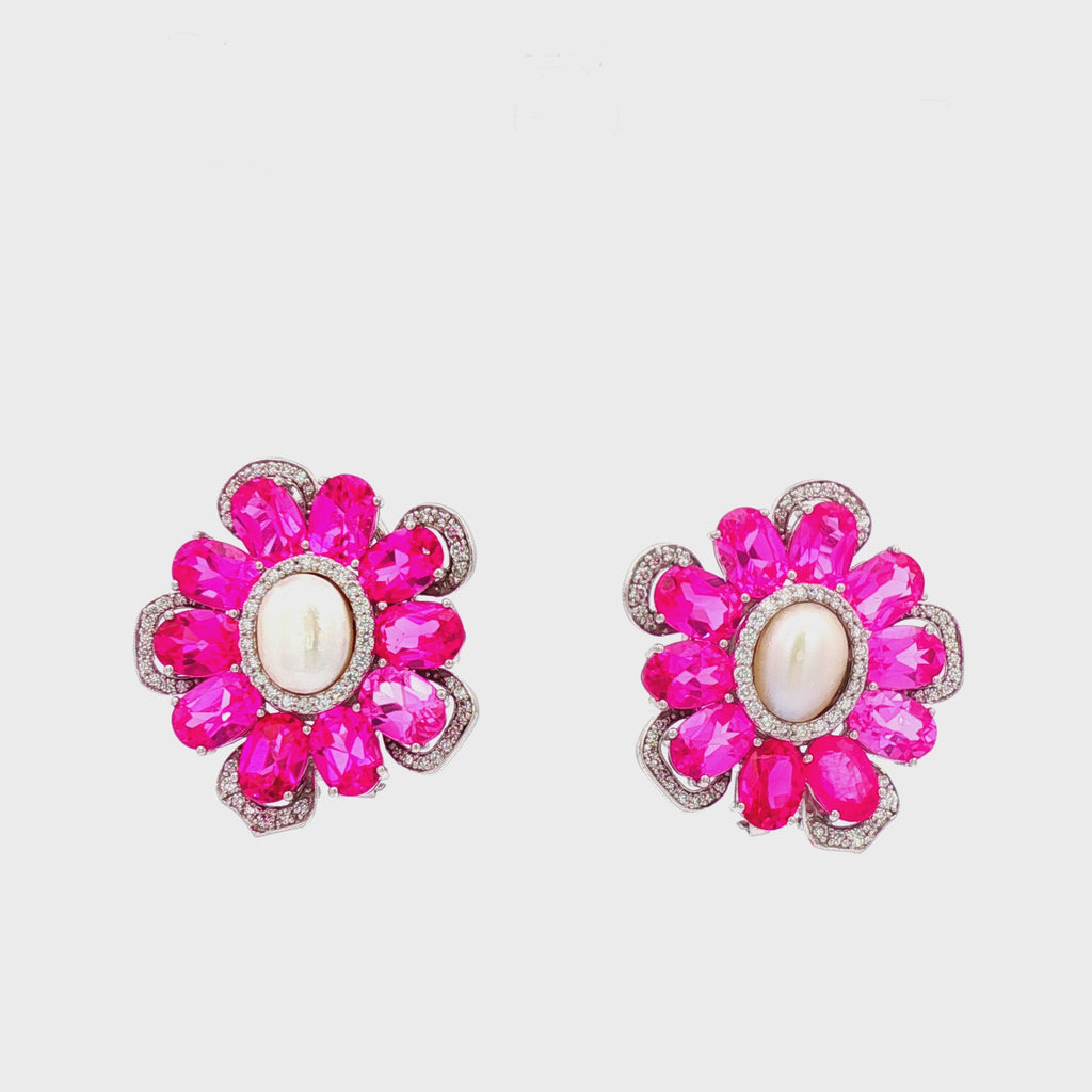 Pink Sapphire Pearl Earrings