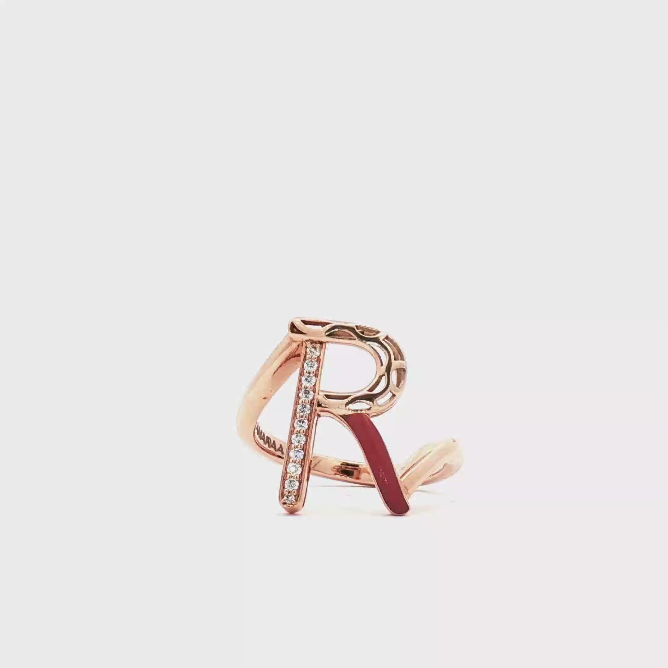 Letters Ring - R (maroon enamel)