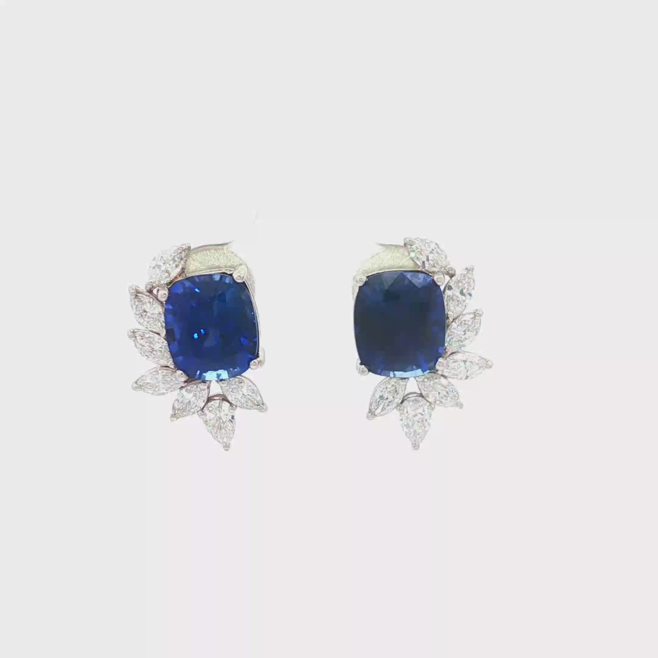 Blue Sapphire 4ct  Cushion Wing Earrings