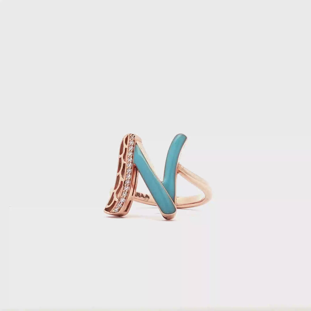 Letters Ring - N (sky blue enamel)