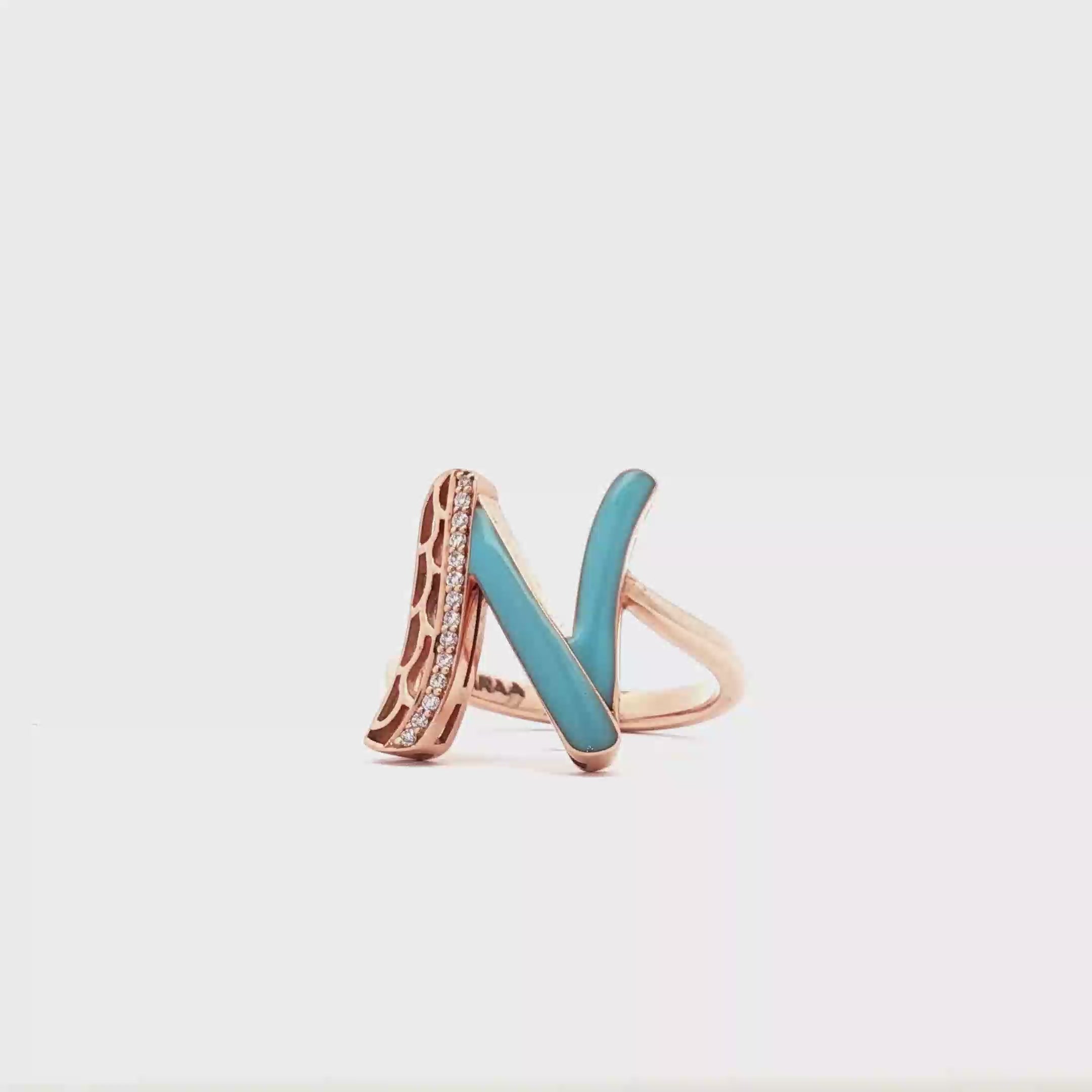 Letters Ring - N (sky blue enamel)