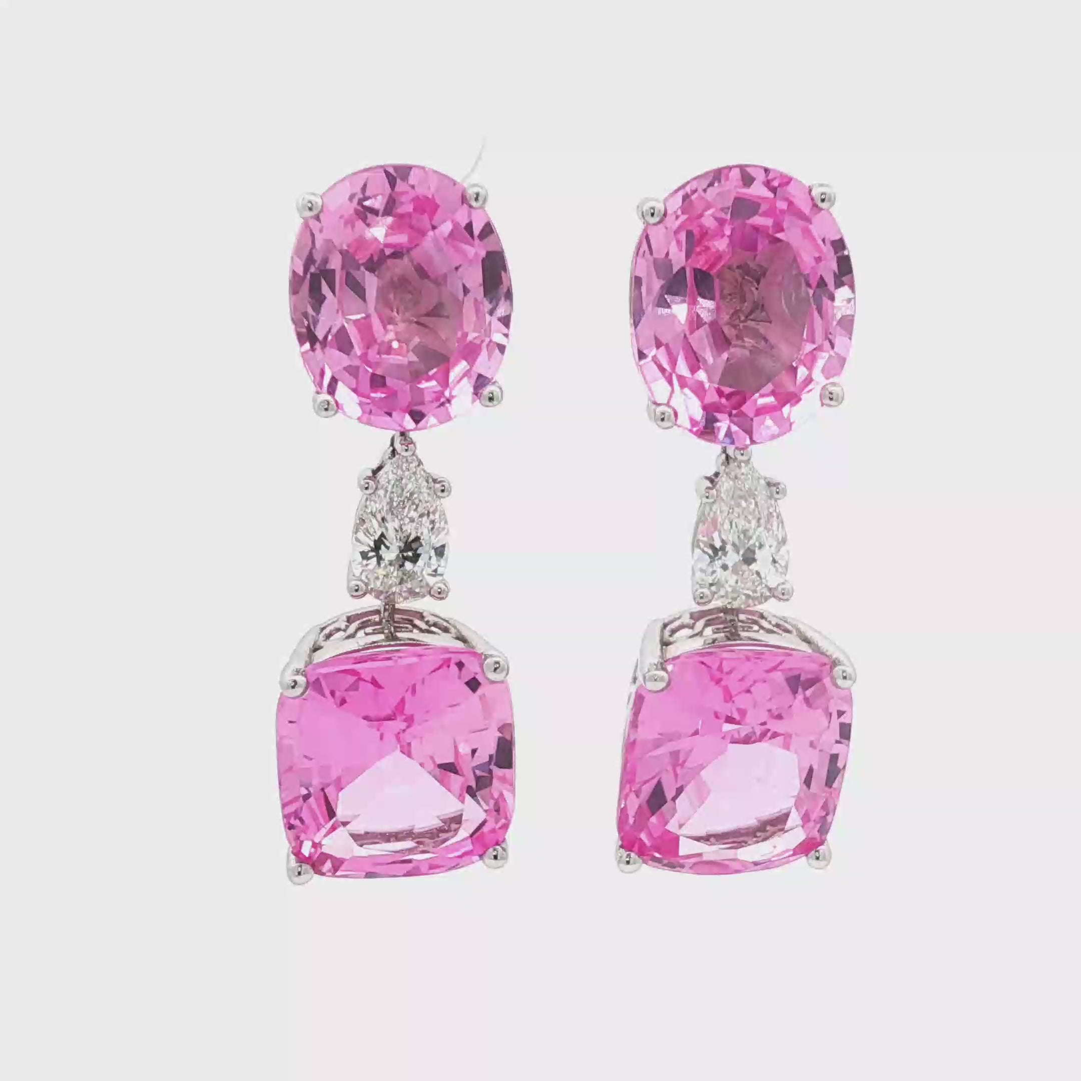9.46ct Pink Oval x Pear x 12.87ct Pink Cushion Earrings