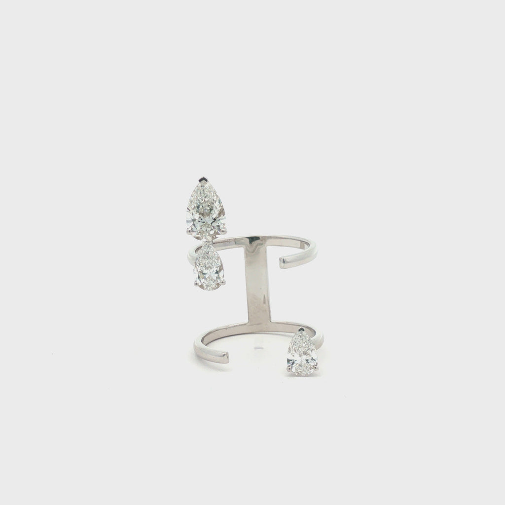Three-Stone Pear Diamond Open Ring