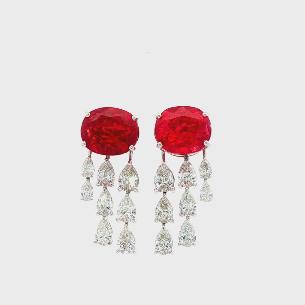 Red Ruby x Pear Dangling Earrings