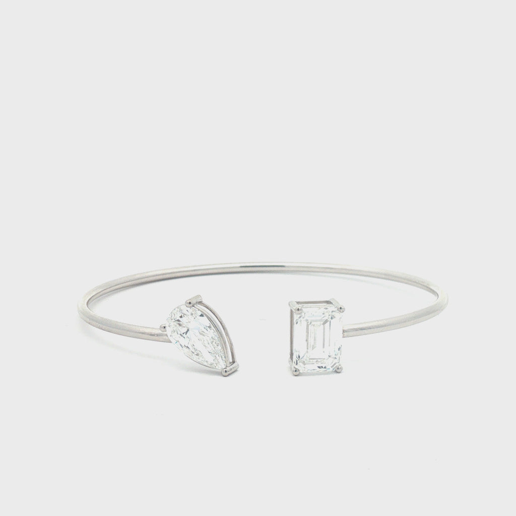Open Bangle with Pear and Emerald Lab Diamonds