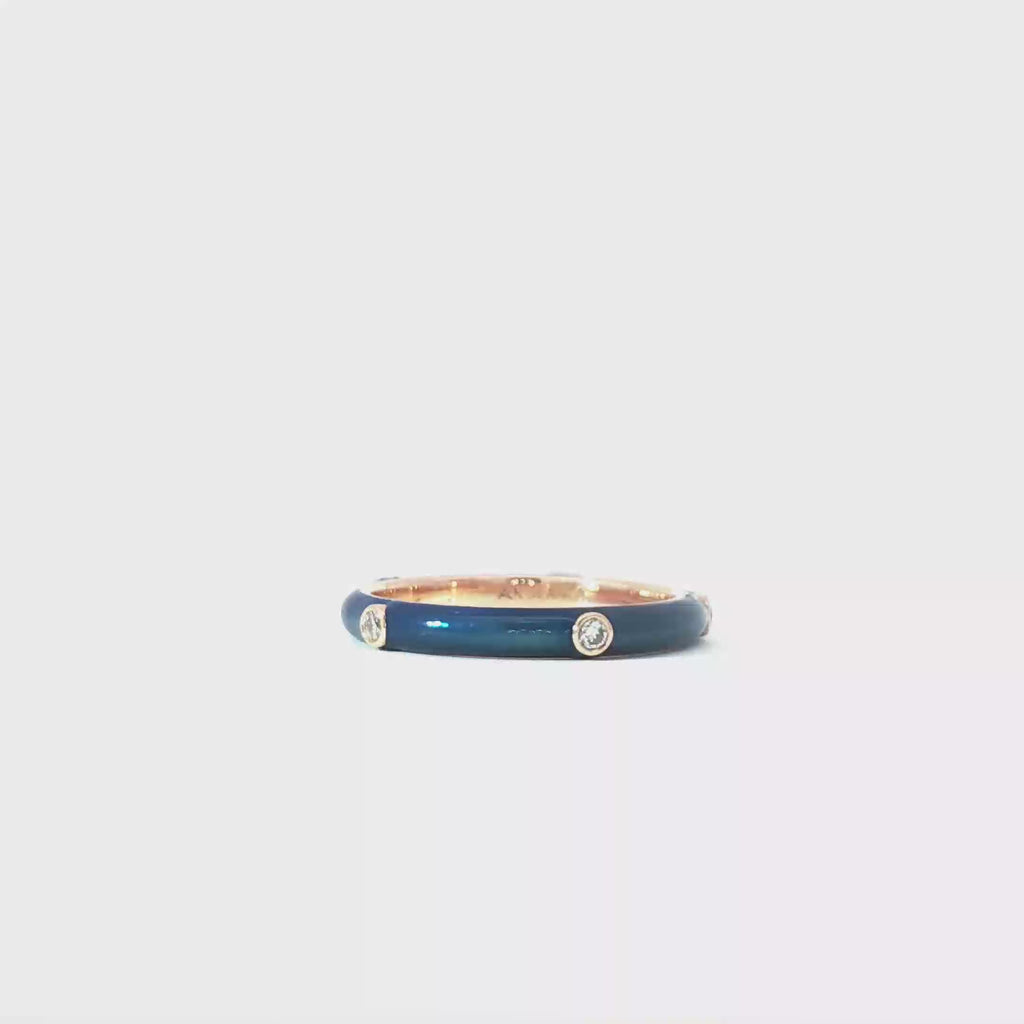 Blue Enamel Band with Round Diamonds