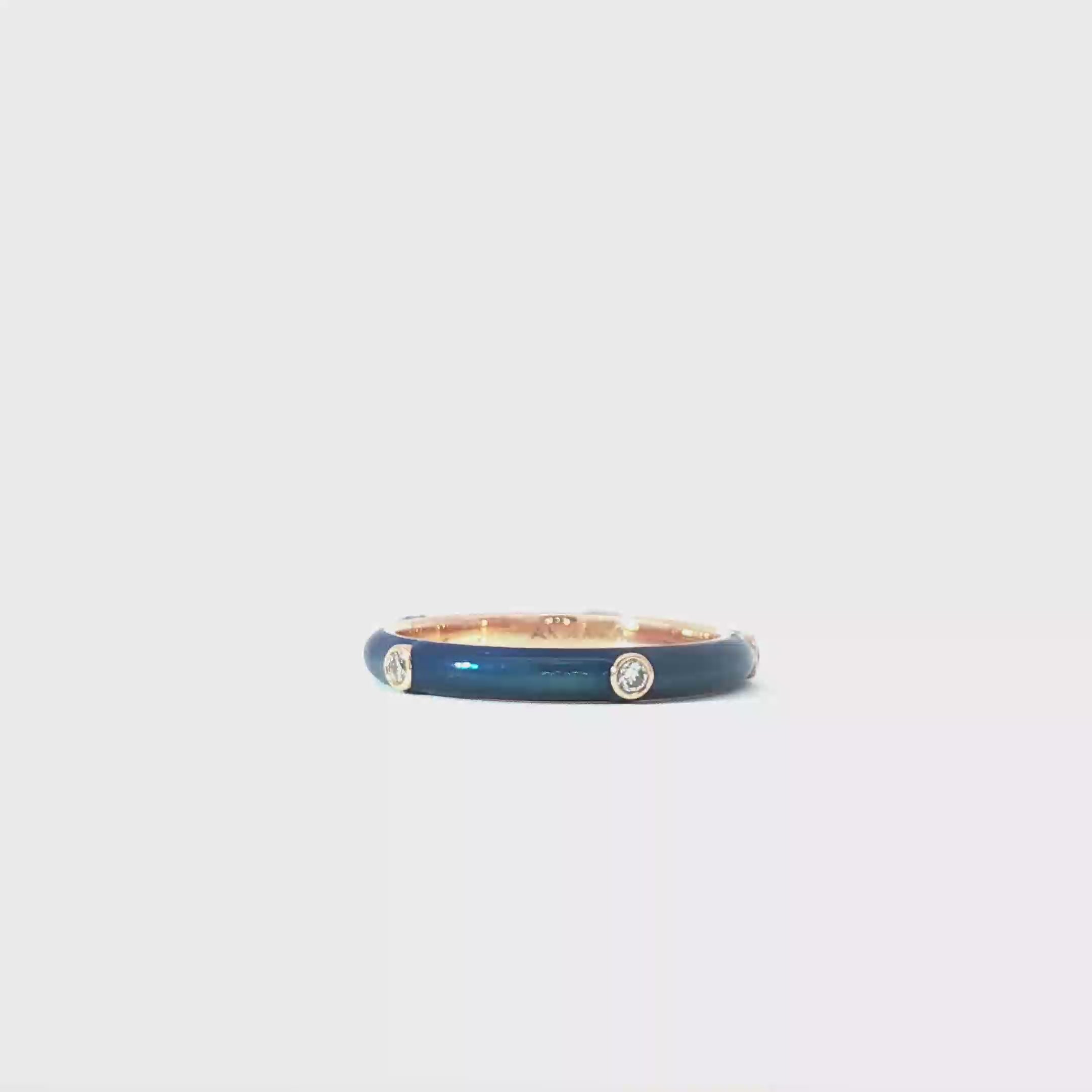 Blue Enamel Band with Round Diamonds