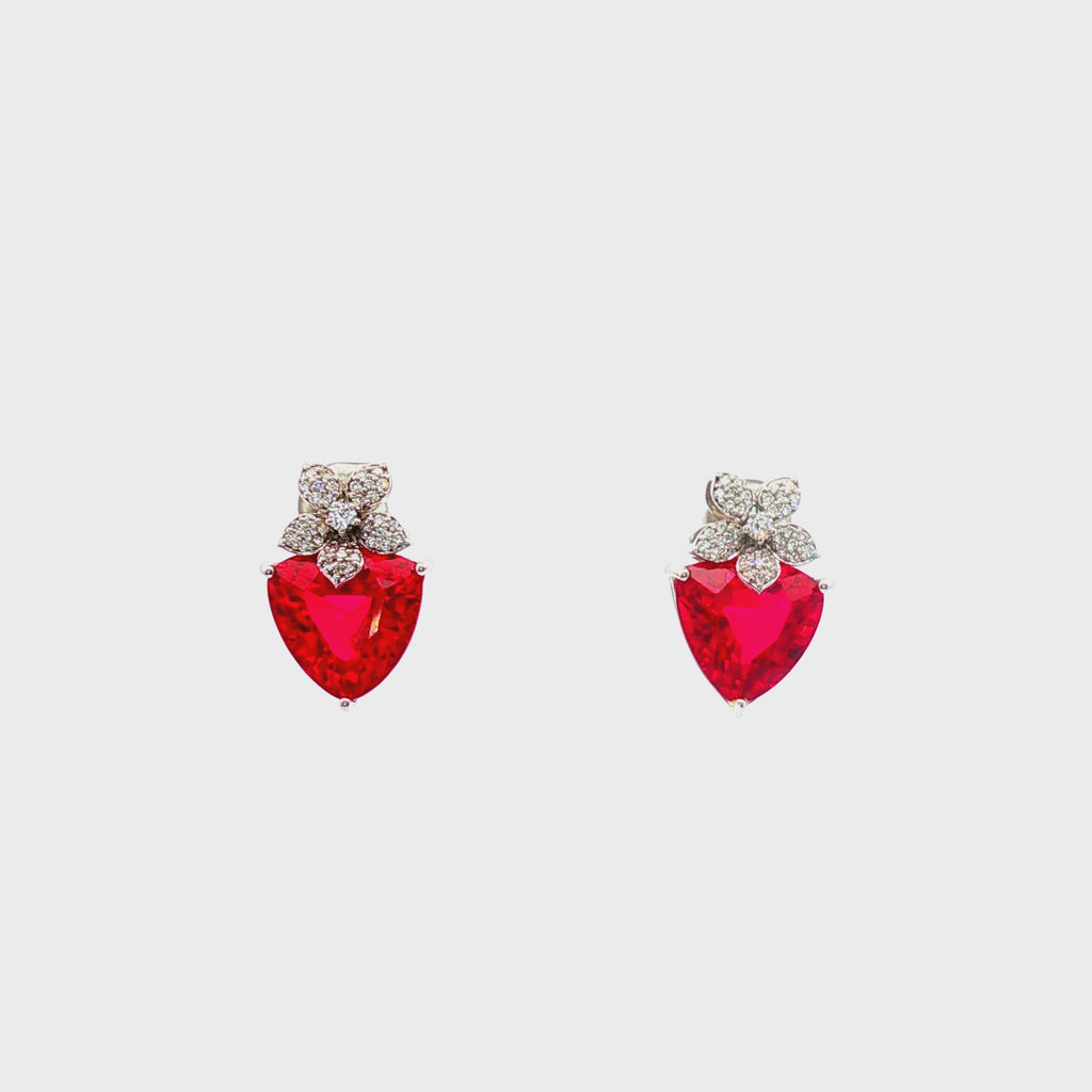 Trillion Ruby x Flower Earrings