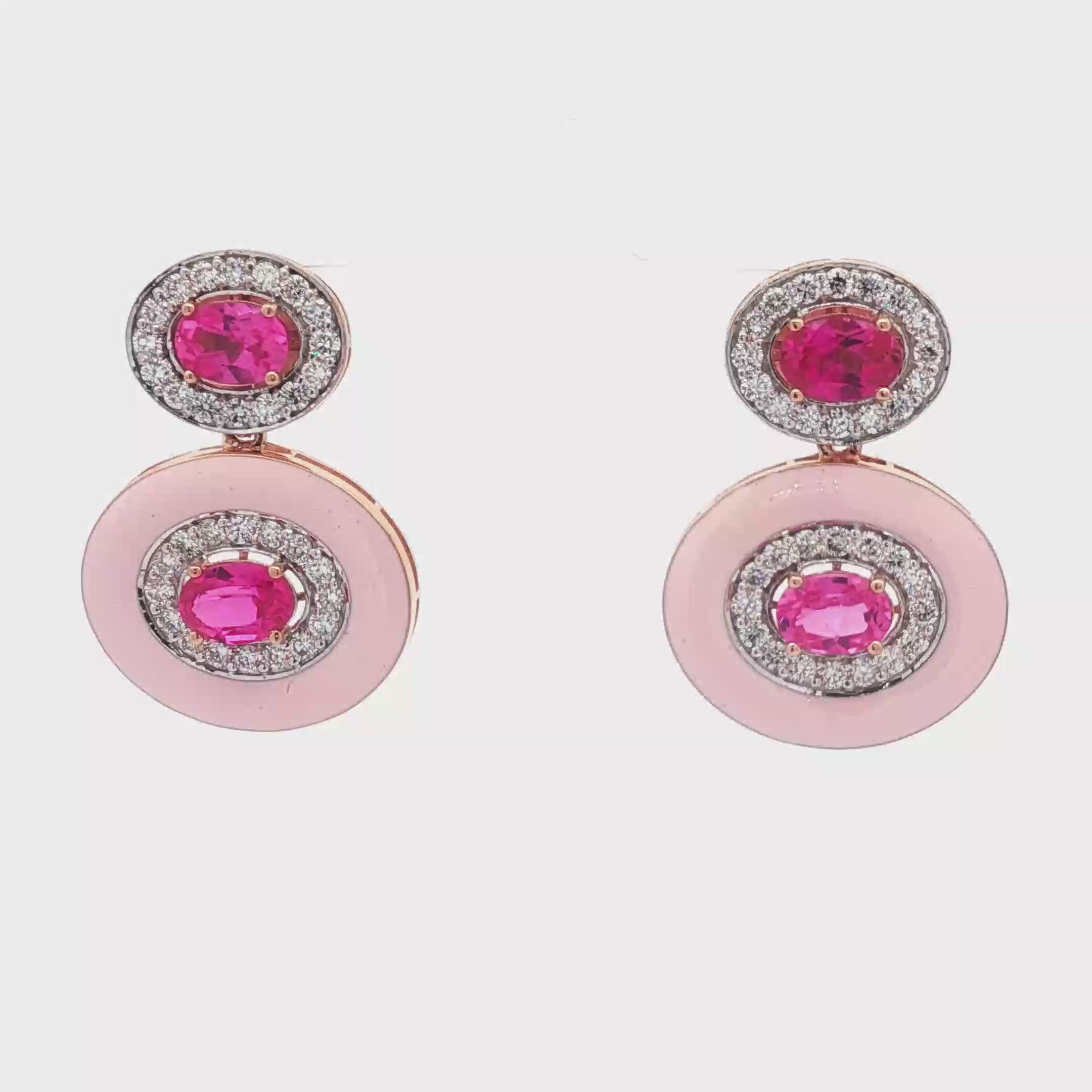 8cts Pink Double Oval Enamel Earrings