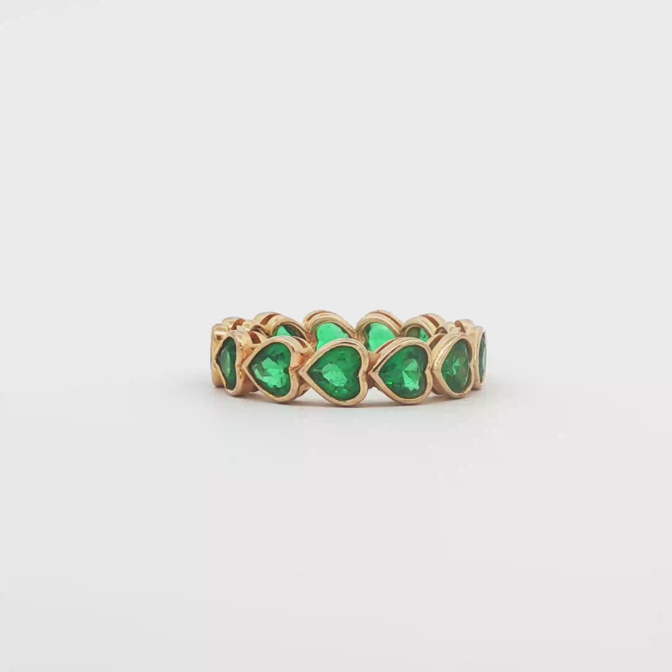 Green Heart Bezel Sideways Eternity Band