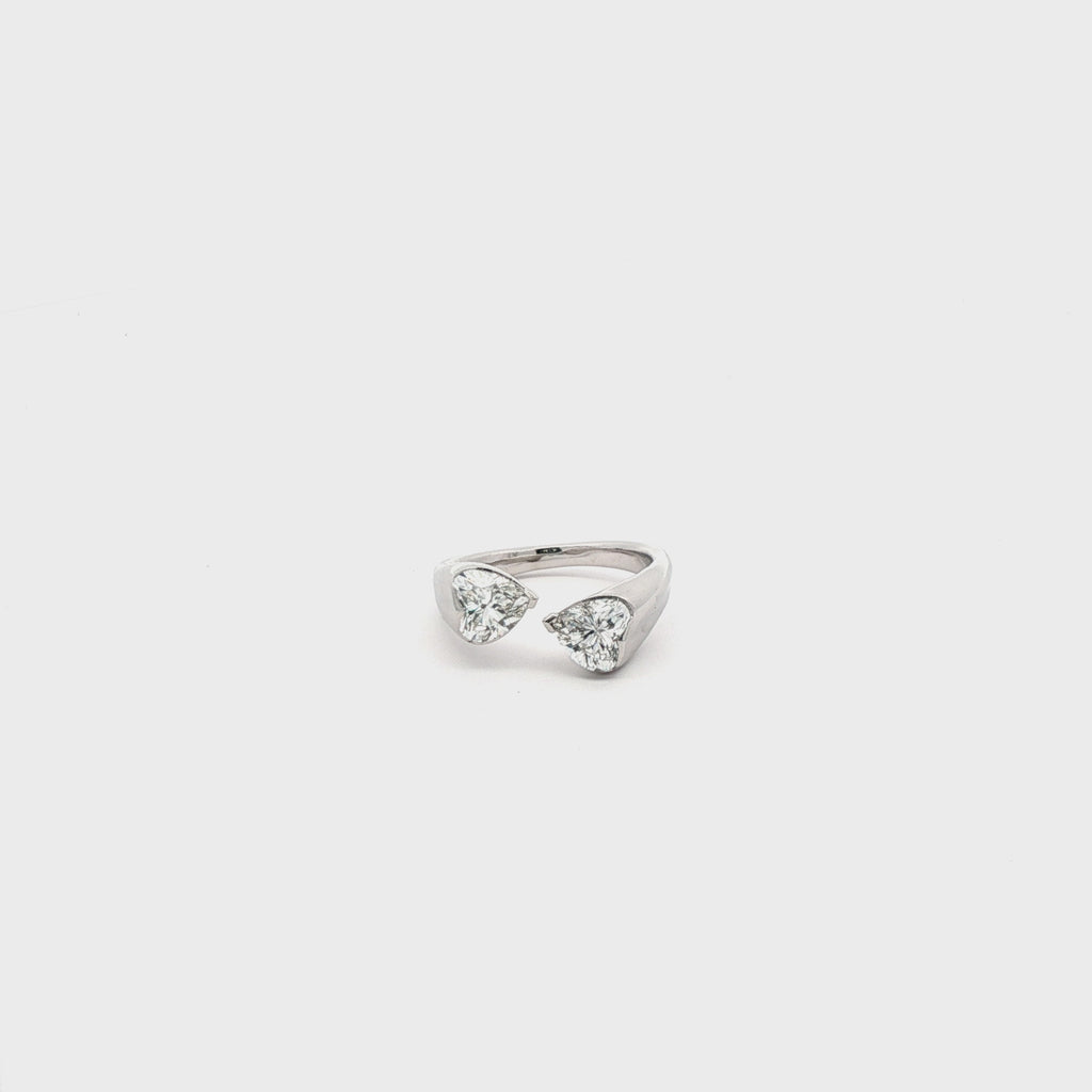 Open Shank Ring with Heart-Shaped Brilliant Cut Diamonds
