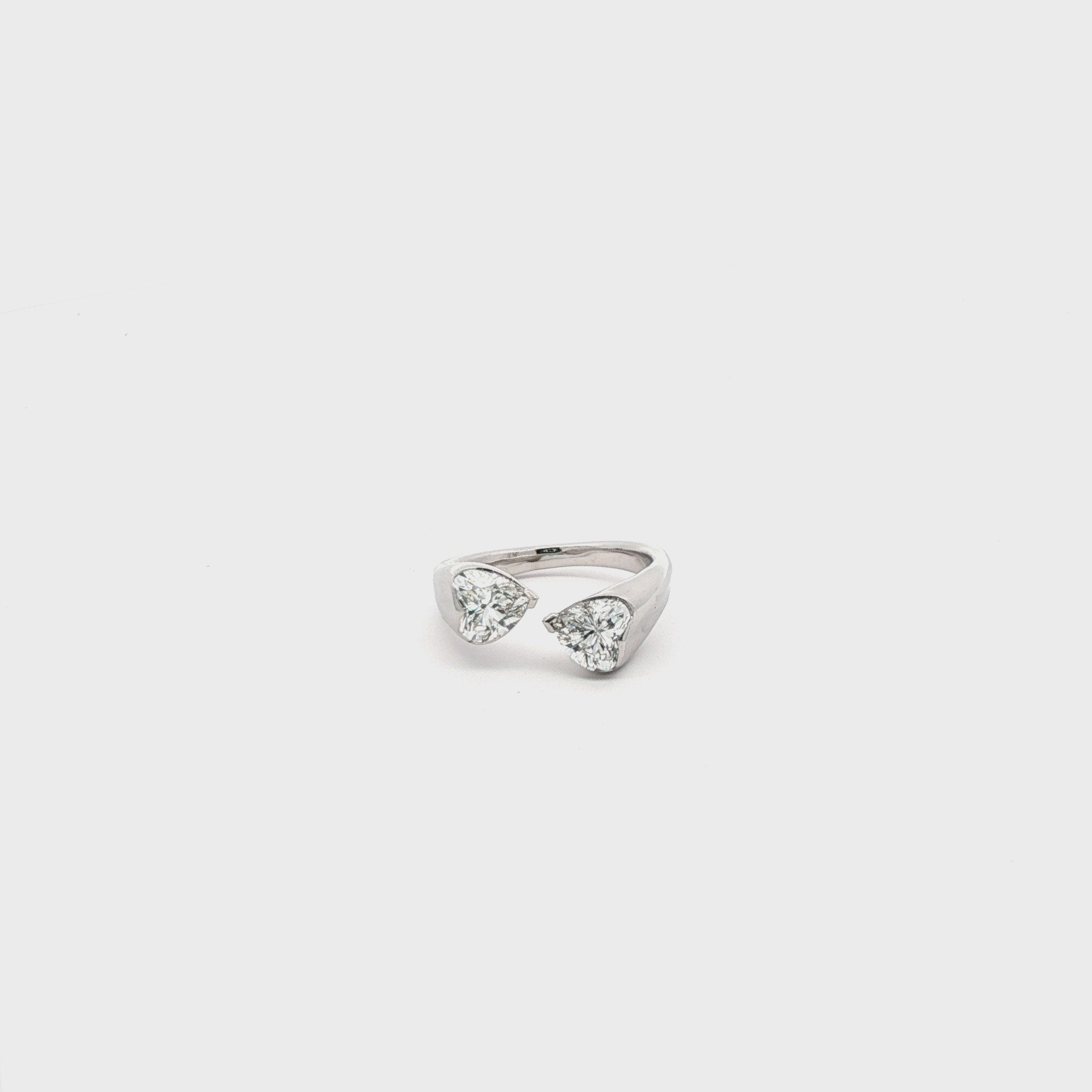 Open Shank Ring with Heart-Shaped Brilliant Cut Diamonds