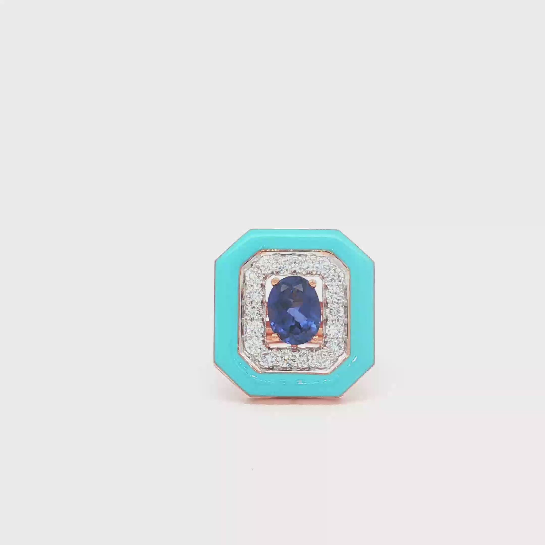 1.79cts Blue Sapphire Emerald Enamel Ring