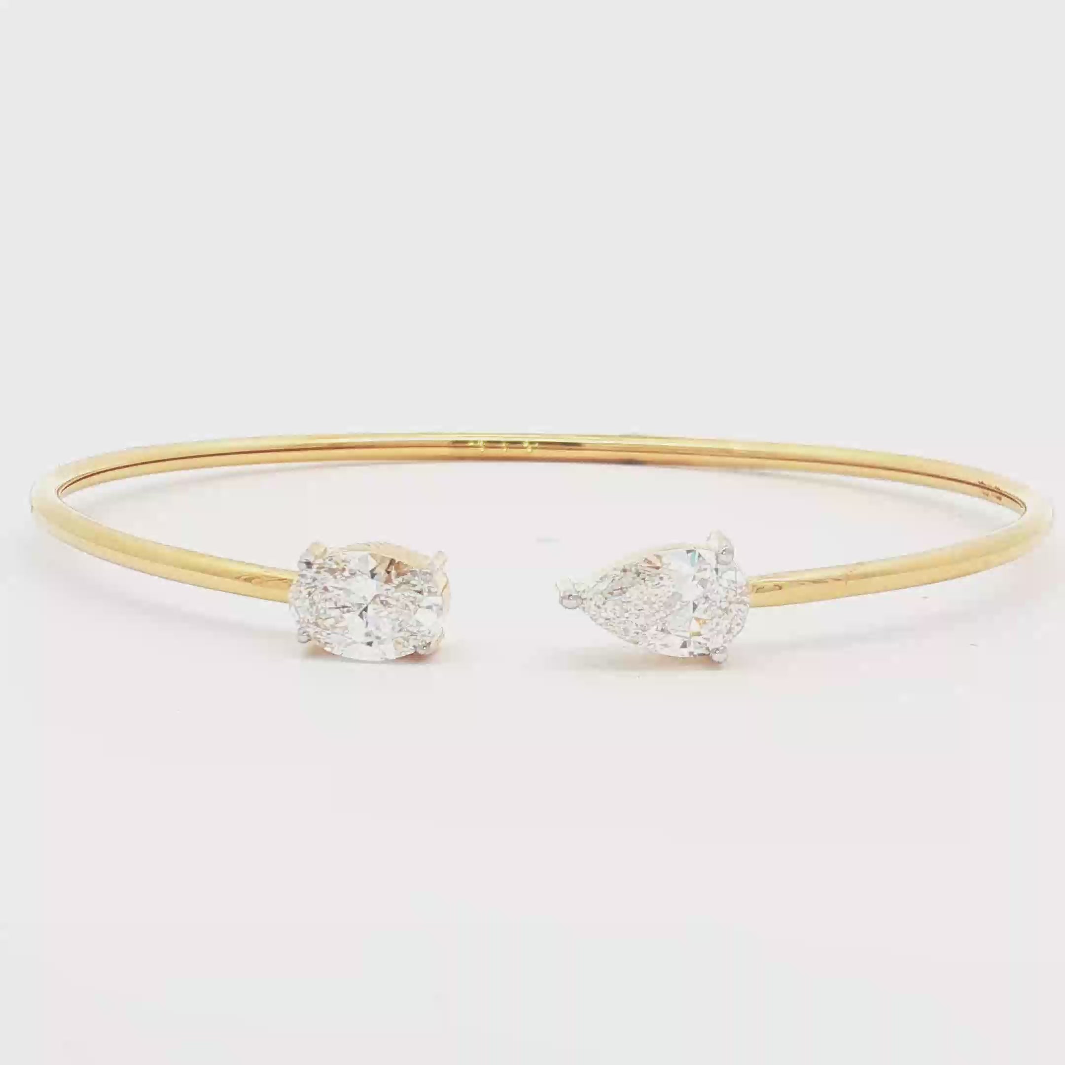 1ct Pear x 1ct Oval Single Diamond Bangle