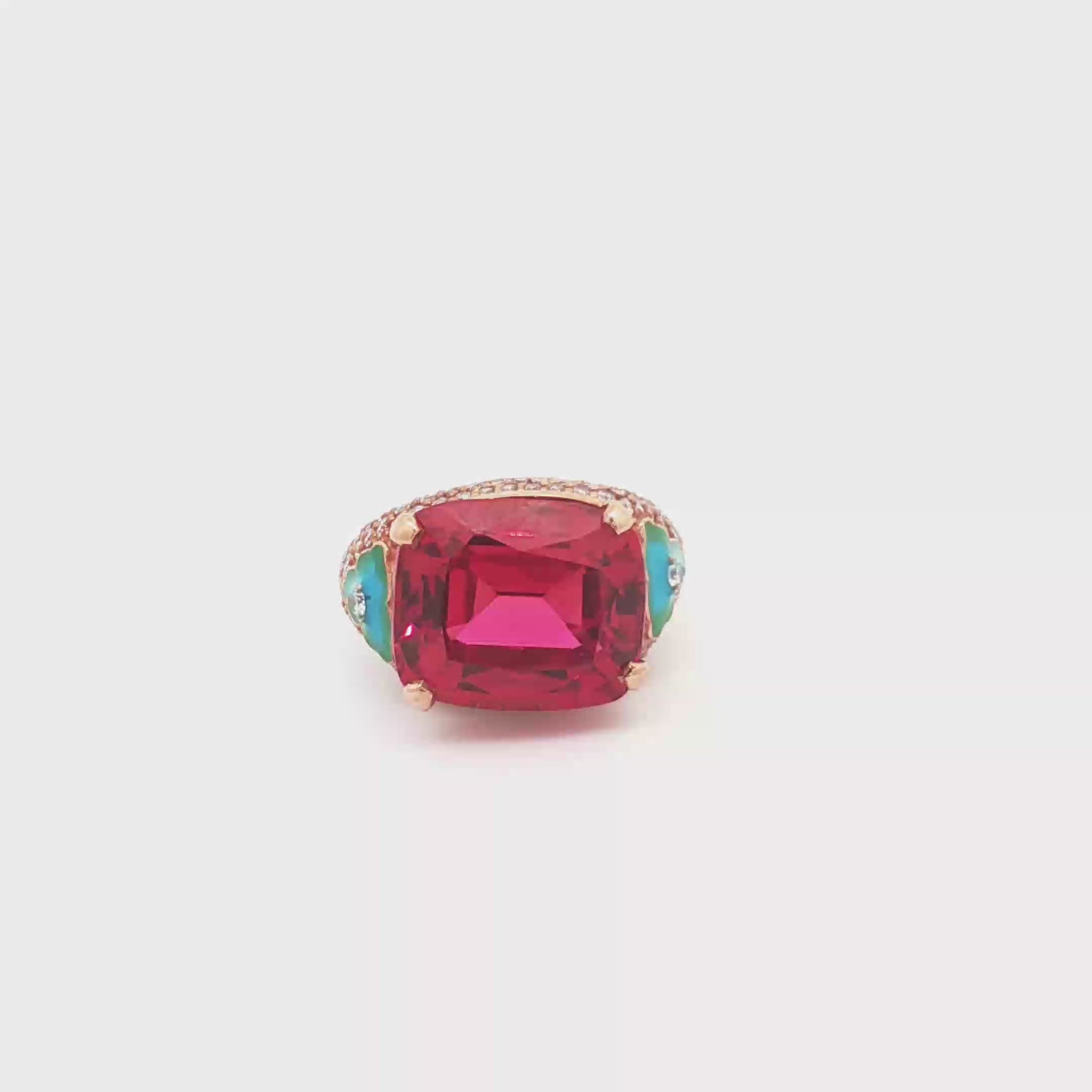 13.34ct Red Cushion Enamel Ring