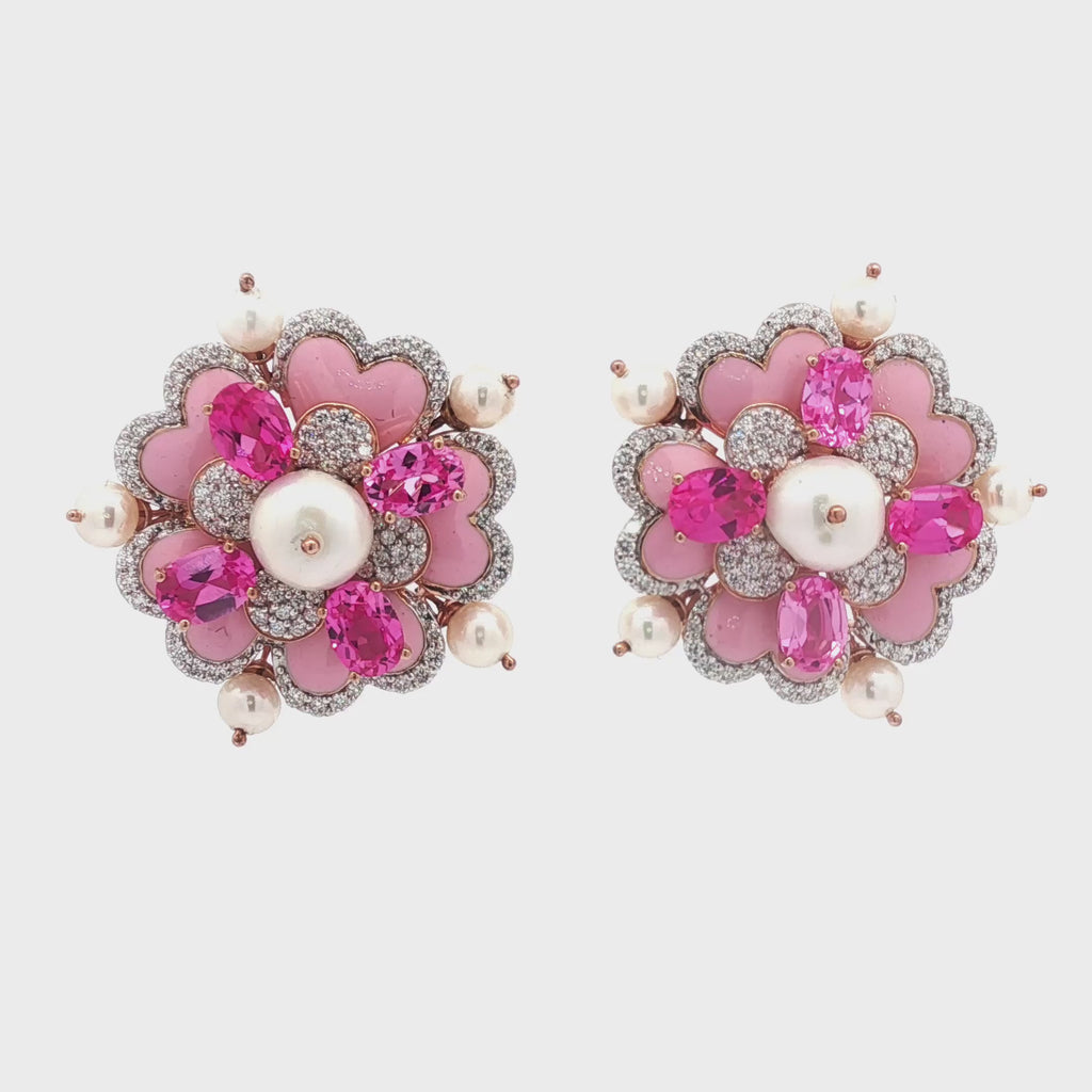 8.02cts Pink Flower Pearl Earrings