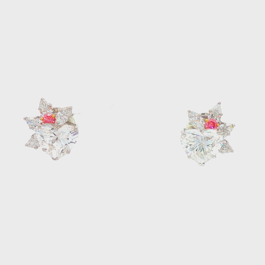 Heart Shaped Leaf Studs with Pink Diamond