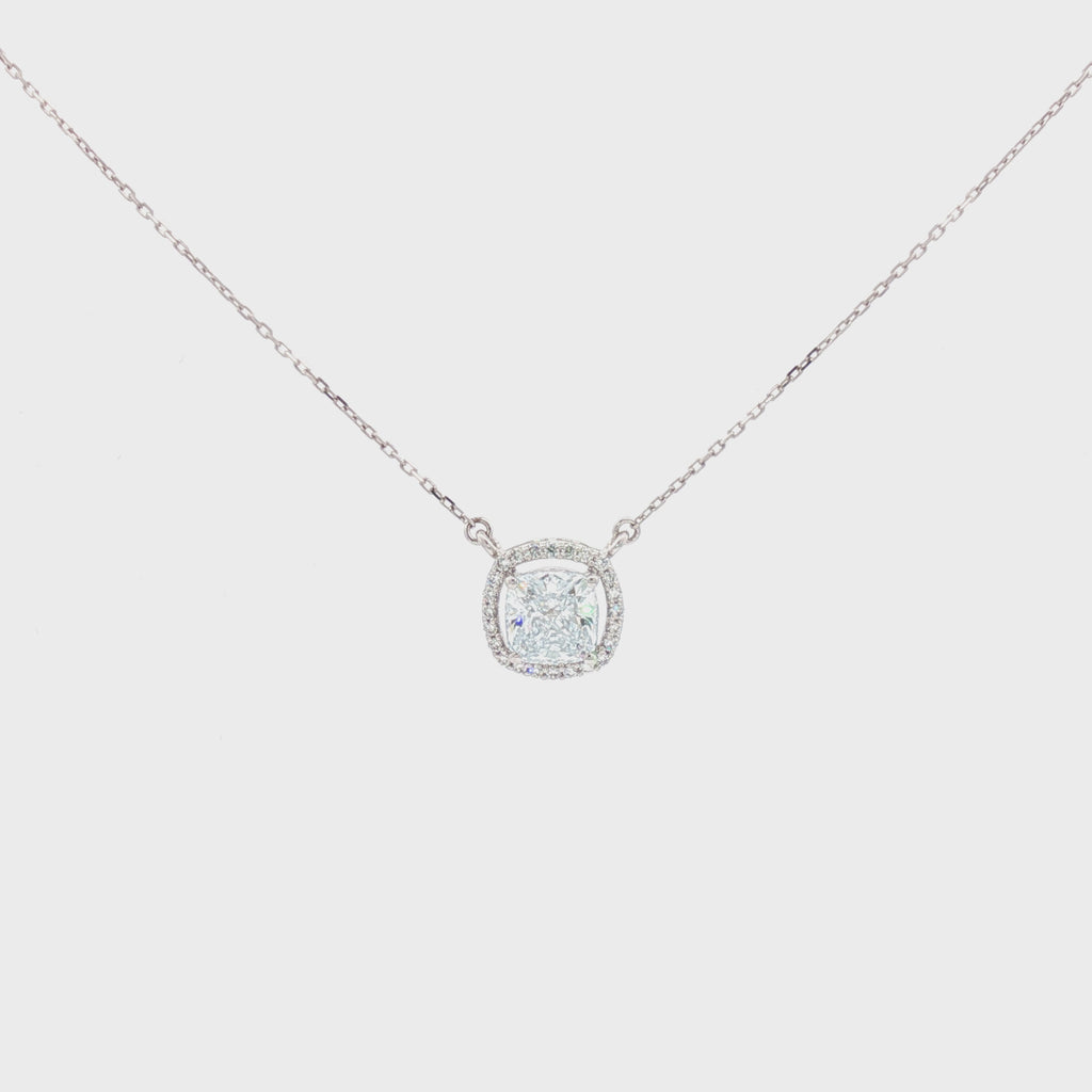 2ct Cushion with Halo Pendant in White Gold