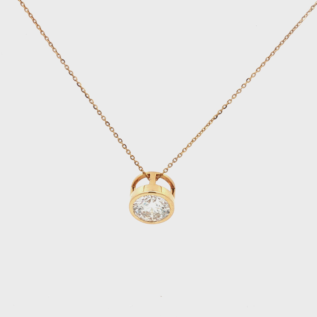 3ct Round Bezel-Set Diamond Solitaire Pendant Necklace